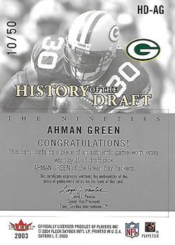 2003 SkyBox LE - History of the Draft Jerseys Silver Proofs #HD-AG Ahman Green Back