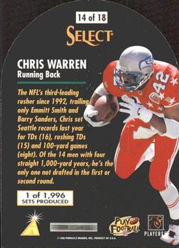 1996 Select - Prime Cut #14 Chris Warren Back