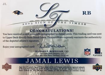 2003 SP Authentic - Sign of the Times #JL Jamal Lewis Back