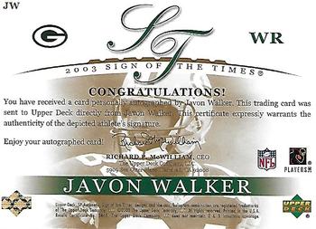 2003 SP Authentic - Sign of the Times Gold #JW Javon Walker Back