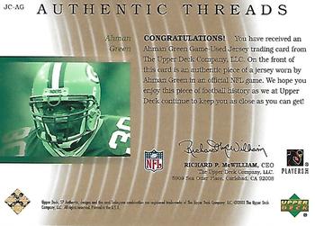 2003 SP Authentic - Authentic Threads Single Gold #JC-AG Ahman Green Back