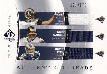 2003 SP Authentic - Authentic Threads Triple #TJC-HWC Torry Holt / Kurt Warner / Kevin Curtis Front