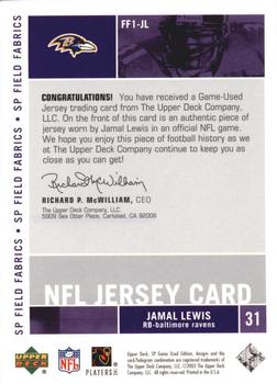 2003 SP Game Used - SP Field Fabrics #FF1-JL Jamal Lewis Back