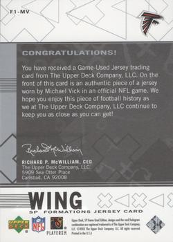 2003 SP Game Used - Formations Wing #F1-MV Michael Vick Back