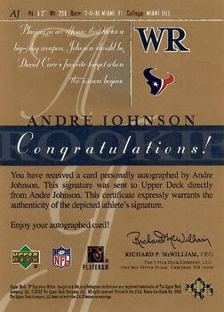 2003 SP Signature Edition - Autographs Black Ink #AJ Andre Johnson Back