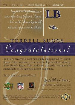 2003 SP Signature Edition - Autographs Black Ink #TS Terrell Suggs Back