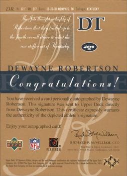 2003 SP Signature Edition - Autographs Blue Ink #DR DeWayne Robertson Back