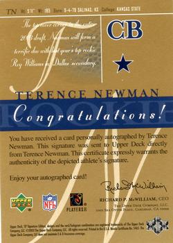 2003 SP Signature Edition - Autographs Blue Ink #TN Terence Newman Back