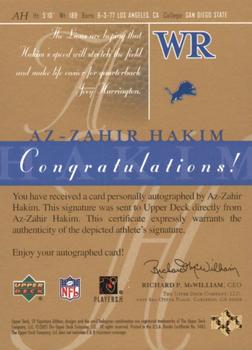 2003 SP Signature Edition - Autographs Blue Ink Numbered #AH Az-Zahir Hakim Back