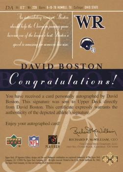 2003 SP Signature Edition - Autographs Green Ink #DA David Boston Back
