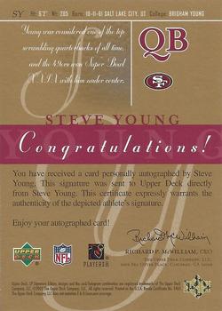 2003 SP Signature Edition - Autographs Green Ink #SY Steve Young Back