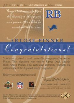 2003 SP Signature Edition - Autographs Red Ink #AP Artose Pinner Back