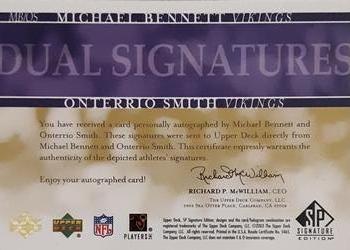 2003 SP Signature Edition - Dual Autographs #MBOS Michael Bennett / Onterrio Smith Back