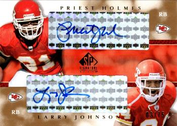 2003 SP Signature Edition - Dual Autographs #PHLJ Priest Holmes / Larry Johnson Front