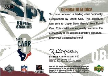 2003 SPx - Supreme Signatures #SS-DC David Carr Back