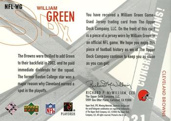2003 SPx - Winning Materials #NFL-WG William Green Back