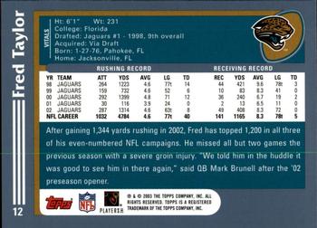 2003 Topps - Topps Collection #12 Fred Taylor Back
