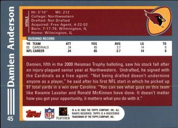 2003 Topps - Topps Collection #45 Damien Anderson Back