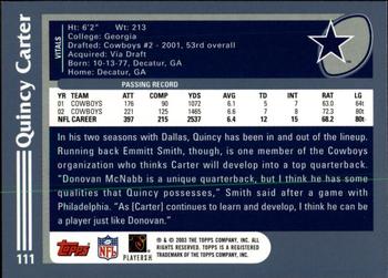 2003 Topps - Topps Collection #111 Quincy Carter Back