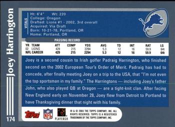 2003 Topps - Topps Collection #174 Joey Harrington Back