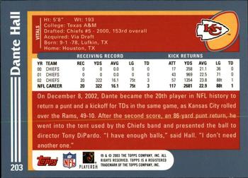2003 Topps - Topps Collection #203 Dante Hall Back