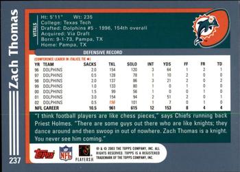 2003 Topps - Topps Collection #237 Zach Thomas Back