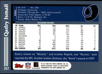 2003 Topps - Topps Collection #257 Qadry Ismail Back