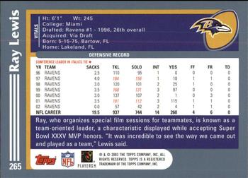 2003 Topps - Topps Collection #265 Ray Lewis Back