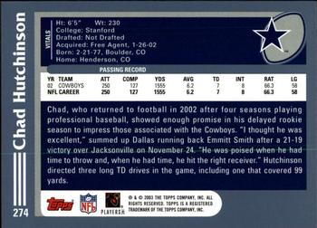 2003 Topps - Topps Collection #274 Chad Hutchinson Back