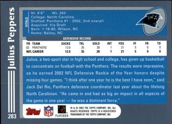 2003 Topps - Topps Collection #283 Julius Peppers Back