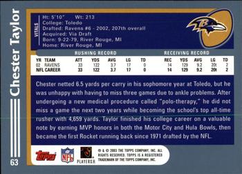 2003 Topps 1st Edition #63 Chester Taylor Back