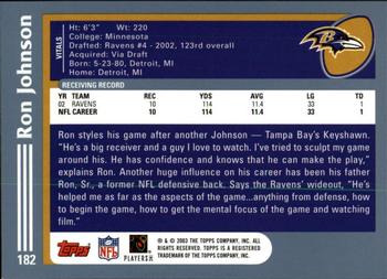 2003 Topps 1st Edition #182 Ron Johnson Back