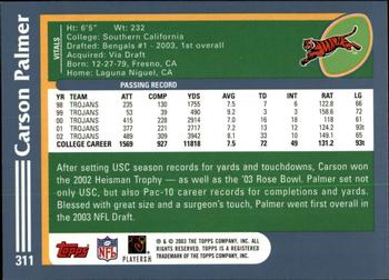 2003 Topps 1st Edition #311 Carson Palmer Back