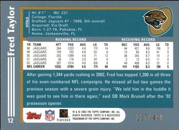 2003 Topps - Gold #12 Fred Taylor Back