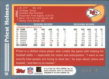 2003 Topps - Gold #50 Priest Holmes Back