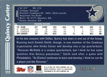 2003 Topps - Gold #111 Quincy Carter Back