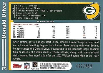 2003 Topps - Gold #173 Donald Driver Back