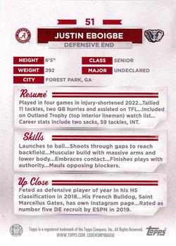 2023 Bowman University Alabama Crimson Tide #51 Justin Eboigbe Back