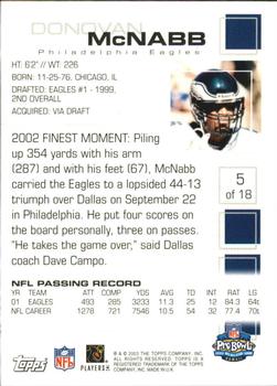 2002 Topps Pro Bowl Card Show #5 Donovan McNabb Back