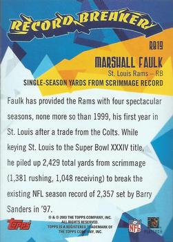 2003 Topps - Record Breakers #RB19 Marshall Faulk Back