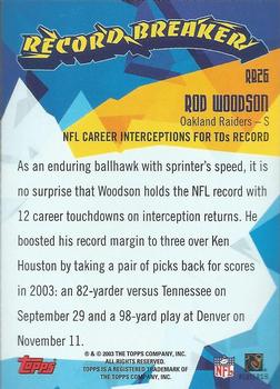 2003 Topps - Record Breakers #RB26 Rod Woodson Back