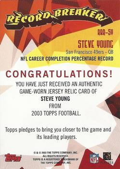 2003 Topps - Record Breakers Jerseys #RBR-SY Steve Young Back