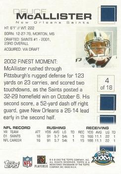 2003 Topps Super Bowl XXXVII Card Show #4 Deuce McAllister Back