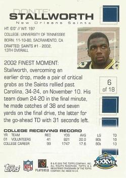 2003 Topps Super Bowl XXXVII Card Show #6 Donte Stallworth Back