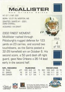 2003 Topps Super Bowl XXXVII Card Show - Gold #4 Deuce McAllister Back