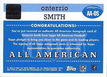 2003 Topps All American - Autographs #AA-OS Onterrio Smith Back