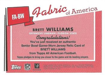 2003 Topps All American - Fabric of America #FA-BW Brett Williams Back