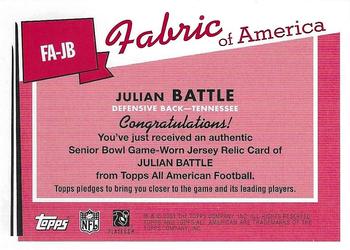 2003 Topps All American - Fabric of America #FA-JB Julian Battle Back
