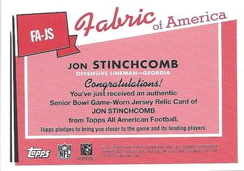 2003 Topps All American - Fabric of America #FA-JS Jonathan Stinchcomb Back
