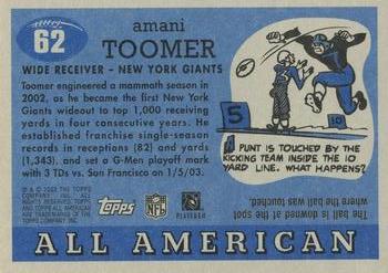 2003 Topps All American - Foil #62 Amani Toomer Back